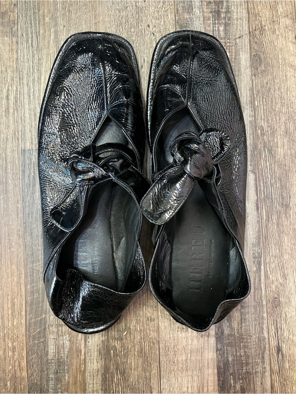 Hereu Black Llasada Front-Knot Ballerina Flats Patent Leather Size 37
